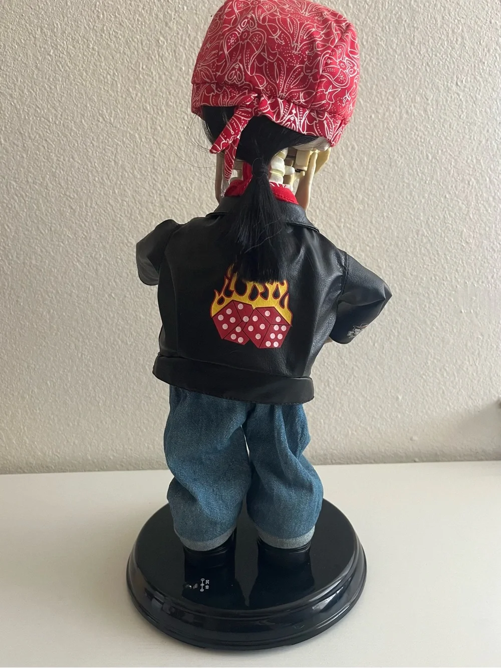 Skeleton Guitarist Décor with Red Bandana and Black Jacket